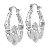 14k White Gold Claddagh Hoop Earrings